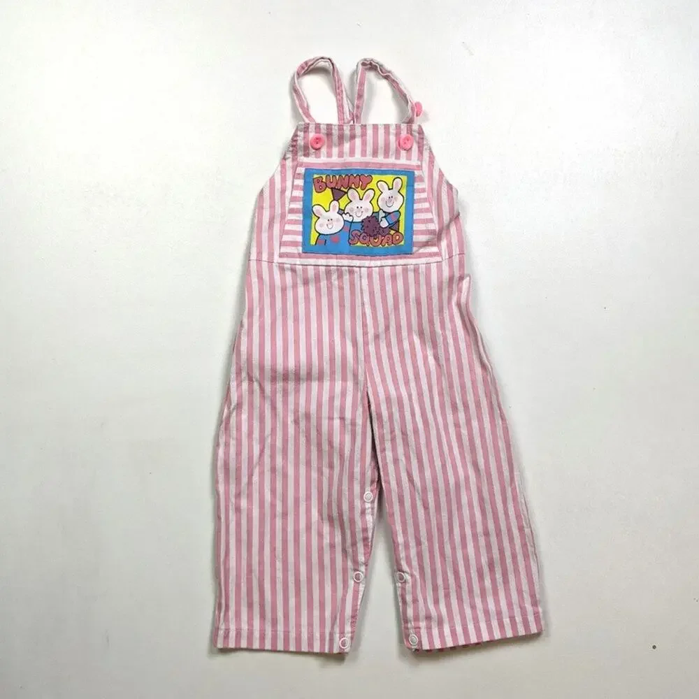 Vintage Catton Candy Overalls Baby Girls Size 6-9m Pink Bunny